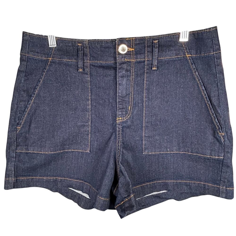 NWT LOFT 6/28 Patch Pocket Dark Wash Denim High Waisted Shorts Classic Utility